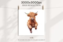 Magic Cute Baby Highland Cow in Dress Hat Watercolor Clipart PNG Transparent Print for invitation t-shirt designs sublimation kids printable digital watercolor baby cow in dress png, highland cow clipart, jumping cow in hat jpeg sublimation clip art
