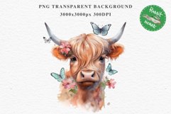 Magic Cute Baby Highland Cow in Dress Hat Watercolor Clipart PNG Transparent Print for invitation t-shirt designs sublimation kids printable digital watercolor baby cow in dress png, highland cow clipart, jumping cow in hat jpeg sublimation clip art
