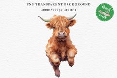 Magic Cute Baby Highland Cow in Dress Hat Watercolor Clipart PNG Transparent Print for invitation t-shirt designs sublimation kids printable digital watercolor baby cow in dress png, highland cow clipart, jumping cow in hat jpeg sublimation clip art