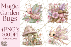 Magic Garden Bugs Clipart PNG, Pastel Fairy Garden Png Product Image 1