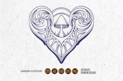 Magic mushrooms floral heart swirl flourish ornament SVG Product Image 1