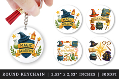 Magic School round keychain pintable sublimation design png Product Image 1