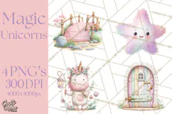 Unicorns Clipart, Fantasy Nursery Art PNG Product Image 1