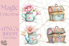 Unicorns Clipart, Fantasy Nursery Art PNG Product Image 1