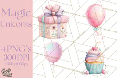 Unicorns Clipart, Fantasy Nursery Art PNG Product Image 1