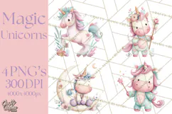 Unicorns Clipart, Fantasy Nursery Art PNG Product Image 1