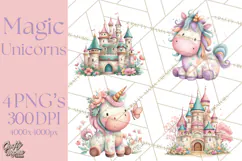 Unicorns Clipart, Fantasy Nursery Art PNG Product Image 1