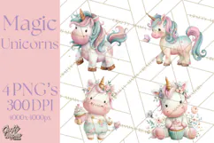 Unicorns Clipart, Fantasy Nursery Art PNG Product Image 1
