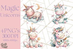 Unicorns Clipart, Fantasy Nursery Art PNG Product Image 1