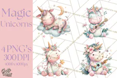 Unicorns Clipart, Fantasy Nursery Art PNG Product Image 1