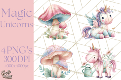 Unicorns Clipart, Fantasy Nursery Art PNG Product Image 1