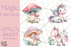 Unicorns Clipart, Fantasy Nursery Art PNG Product Image 1