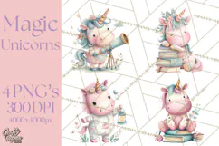 Unicorns Clipart, Fantasy Nursery Art PNG Product Image 1