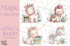 Unicorns Clipart, Fantasy Nursery Art PNG Product Image 1