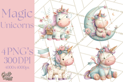 Unicorns Clipart, Fantasy Nursery Art PNG Product Image 1