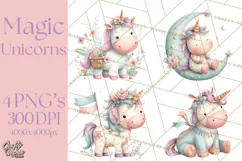 Unicorns Clipart, Fantasy Nursery Art PNG Product Image 1
