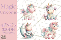 Unicorns Clipart, Fantasy Nursery Art PNG Product Image 1