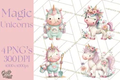 Unicorns Clipart, Fantasy Nursery Art PNG Product Image 1