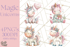 Unicorns Clipart, Fantasy Nursery Art PNG Product Image 1