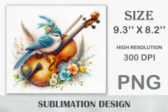 Download this enchanting 20 oz sublimation tumbler wrap featuring a magical bird, violin, and floral elements. Perfect for music lovers and fantasy-themed drinkware.