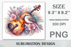 Download this enchanting 20 oz sublimation tumbler wrap featuring a magical bird, violin, and floral elements. Perfect for music lovers and fantasy-themed drinkware.
