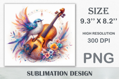 Download this enchanting 20 oz sublimation tumbler wrap featuring a magical bird, violin, and floral elements. Perfect for music lovers and fantasy-themed drinkware.