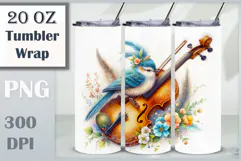 Download this enchanting 20 oz sublimation tumbler wrap featuring a magical bird, violin, and floral elements. Perfect for music lovers and fantasy-themed drinkware.