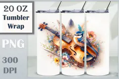 Download this enchanting 20 oz sublimation tumbler wrap featuring a magical bird, violin, and floral elements. Perfect for music lovers and fantasy-themed drinkware.