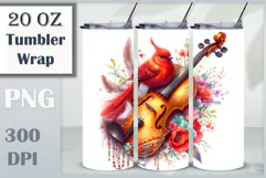 Download this enchanting 20 oz sublimation tumbler wrap featuring a magical bird, violin, and floral elements. Perfect for music lovers and fantasy-themed drinkware.