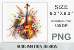 Download this enchanting 20 oz sublimation tumbler wrap featuring a magical bird, violin, and floral elements. Perfect for music lovers and fantasy-themed drinkware.