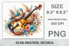 Download this enchanting 20 oz sublimation tumbler wrap featuring a magical bird, violin, and floral elements. Perfect for music lovers and fantasy-themed drinkware.