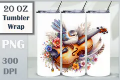 Download this enchanting 20 oz sublimation tumbler wrap featuring a magical bird, violin, and floral elements. Perfect for music lovers and fantasy-themed drinkware.