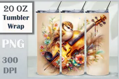 Download this enchanting 20 oz sublimation tumbler wrap featuring a magical bird, violin, and floral elements. Perfect for music lovers and fantasy-themed drinkware.