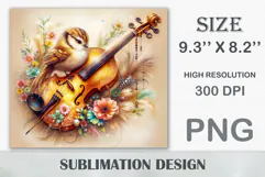 Download this enchanting 20 oz sublimation tumbler wrap featuring a magical bird, violin, and floral elements. Perfect for music lovers and fantasy-themed drinkware.