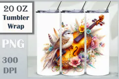 Download this enchanting 20 oz sublimation tumbler wrap featuring a magical bird, violin, and floral elements. Perfect for music lovers and fantasy-themed drinkware.