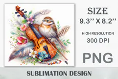 Download this enchanting 20 oz sublimation tumbler wrap featuring a magical bird, violin, and floral elements. Perfect for music lovers and fantasy-themed drinkware.