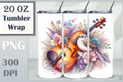 Download this enchanting 20 oz sublimation tumbler wrap featuring a magical bird, violin, and floral elements. Perfect for music lovers and fantasy-themed drinkware.