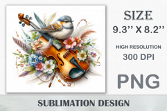 Download this enchanting 20 oz sublimation tumbler wrap featuring a magical bird, violin, and floral elements. Perfect for music lovers and fantasy-themed drinkware.