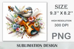 Download this enchanting 20 oz sublimation tumbler wrap featuring a magical bird, violin, and floral elements. Perfect for music lovers and fantasy-themed drinkware.