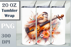 Download this enchanting 20 oz sublimation tumbler wrap featuring a magical bird, violin, and floral elements. Perfect for music lovers and fantasy-themed drinkware.