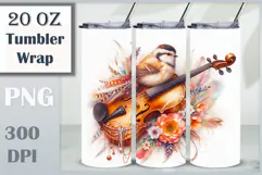 Download this enchanting 20 oz sublimation tumbler wrap featuring a magical bird, violin, and floral elements. Perfect for music lovers and fantasy-themed drinkware.