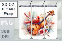 Download this enchanting 20 oz sublimation tumbler wrap featuring a magical bird, violin, and floral elements. Perfect for music lovers and fantasy-themed drinkware.
