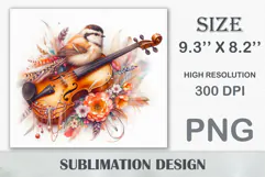 Download this enchanting 20 oz sublimation tumbler wrap featuring a magical bird, violin, and floral elements. Perfect for music lovers and fantasy-themed drinkware.
