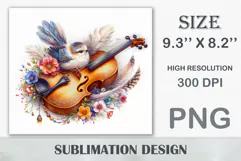 Download this enchanting 20 oz sublimation tumbler wrap featuring a magical bird, violin, and floral elements. Perfect for music lovers and fantasy-themed drinkware.