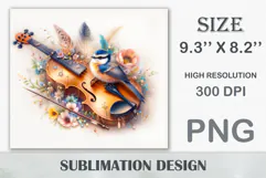 Download this enchanting 20 oz sublimation tumbler wrap featuring a magical bird, violin, and floral elements. Perfect for music lovers and fantasy-themed drinkware.