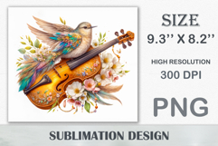 Download this enchanting 20 oz sublimation tumbler wrap featuring a magical bird, violin, and floral elements. Perfect for music lovers and fantasy-themed drinkware.
