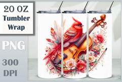 Download this enchanting 20 oz sublimation tumbler wrap featuring a magical bird, violin, and floral elements. Perfect for music lovers and fantasy-themed drinkware.