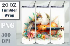 Download this enchanting 20 oz sublimation tumbler wrap featuring a magical bird, violin, and floral elements. Perfect for music lovers and fantasy-themed drinkware.