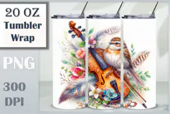 Download this enchanting 20 oz sublimation tumbler wrap featuring a magical bird, violin, and floral elements. Perfect for music lovers and fantasy-themed drinkware.