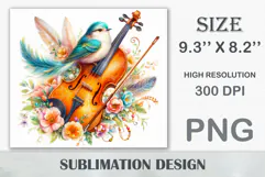 Download this enchanting 20 oz sublimation tumbler wrap featuring a magical bird, violin, and floral elements. Perfect for music lovers and fantasy-themed drinkware.